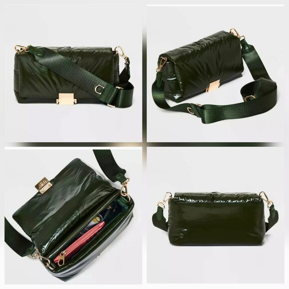 A New Day SOPHIE Olive Green Recycled Nylon Detachable Crossbody Strap Purse - Picture 2 of 16